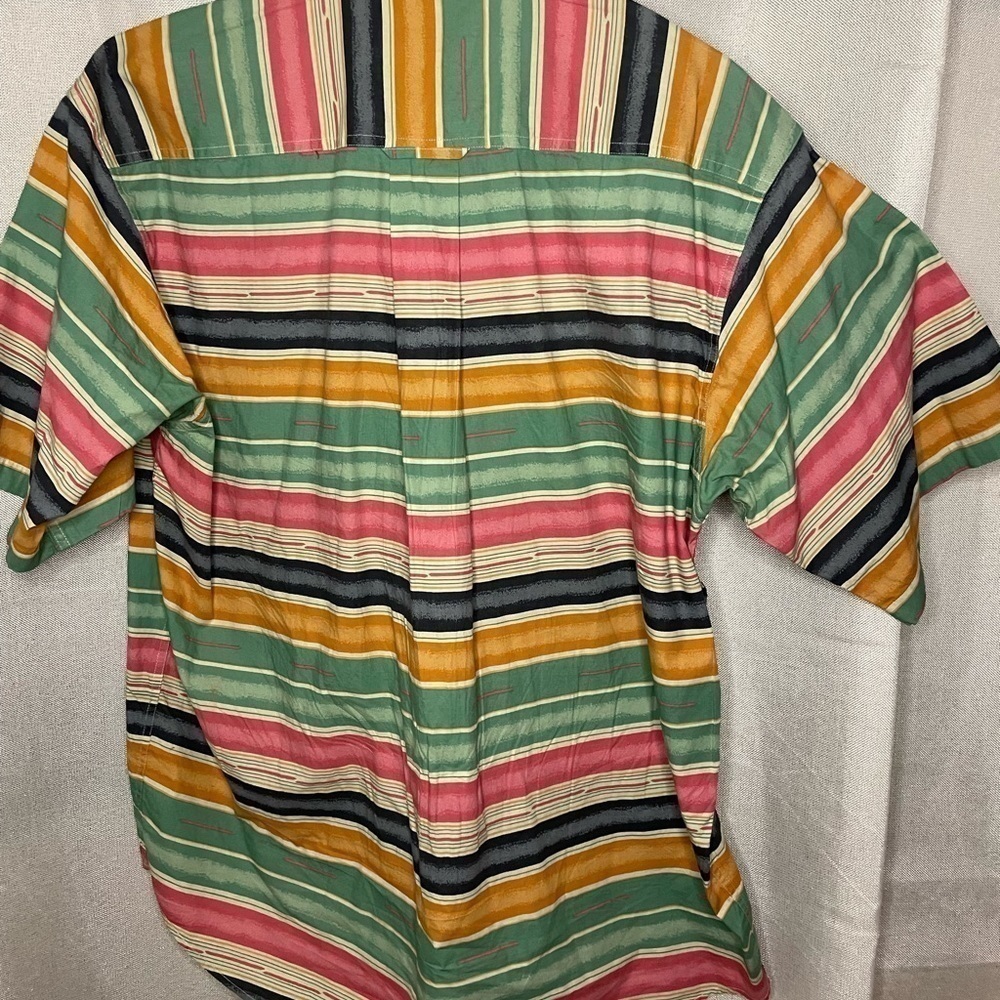Vintage Orvis Mens Striped Shirt Multicolor Green Red Terracotta Brown Large - Picture 4 of 5